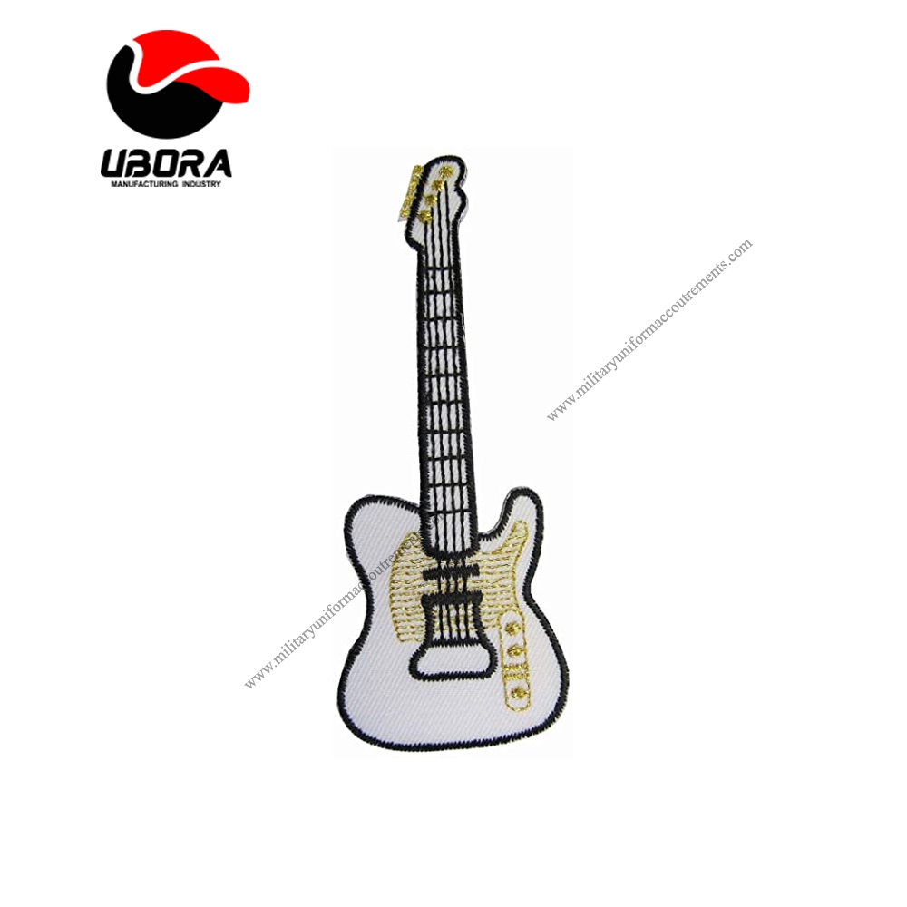 Spk Art White Electric Guitar Embroidery Iron On Applique Patch, Sew on Patches Badge DIY Craft
